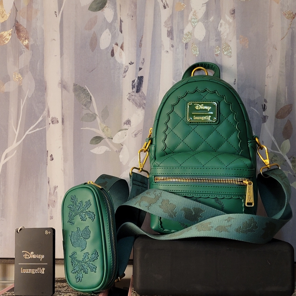 Bambi Loungefly X Disney Green Quilted Pattern Crossbody Sling Matching Coin Bag - Picture 5 of 16